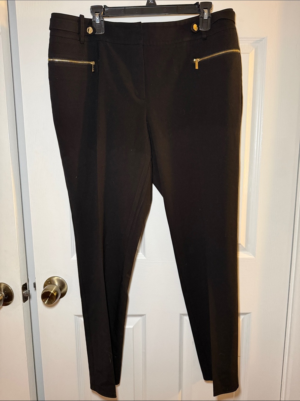 Calvin Klein Black Tailored Ankle Pants Gold Zip Detail Size 14 Career Chic